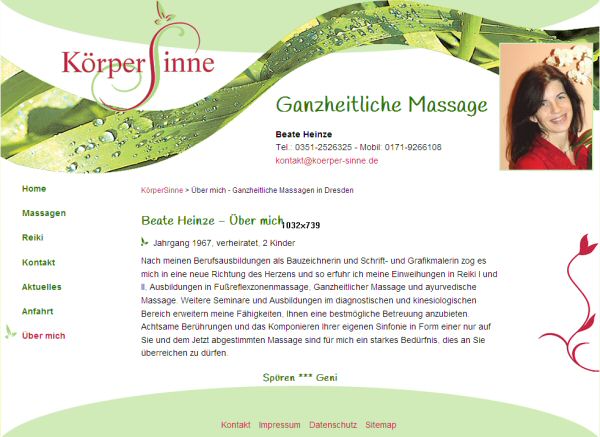 Impressum KörperSinne www.koerper-sinne.de - Heilprakikerin Psychotherapie, Ganzheitliche Massage in Dresden